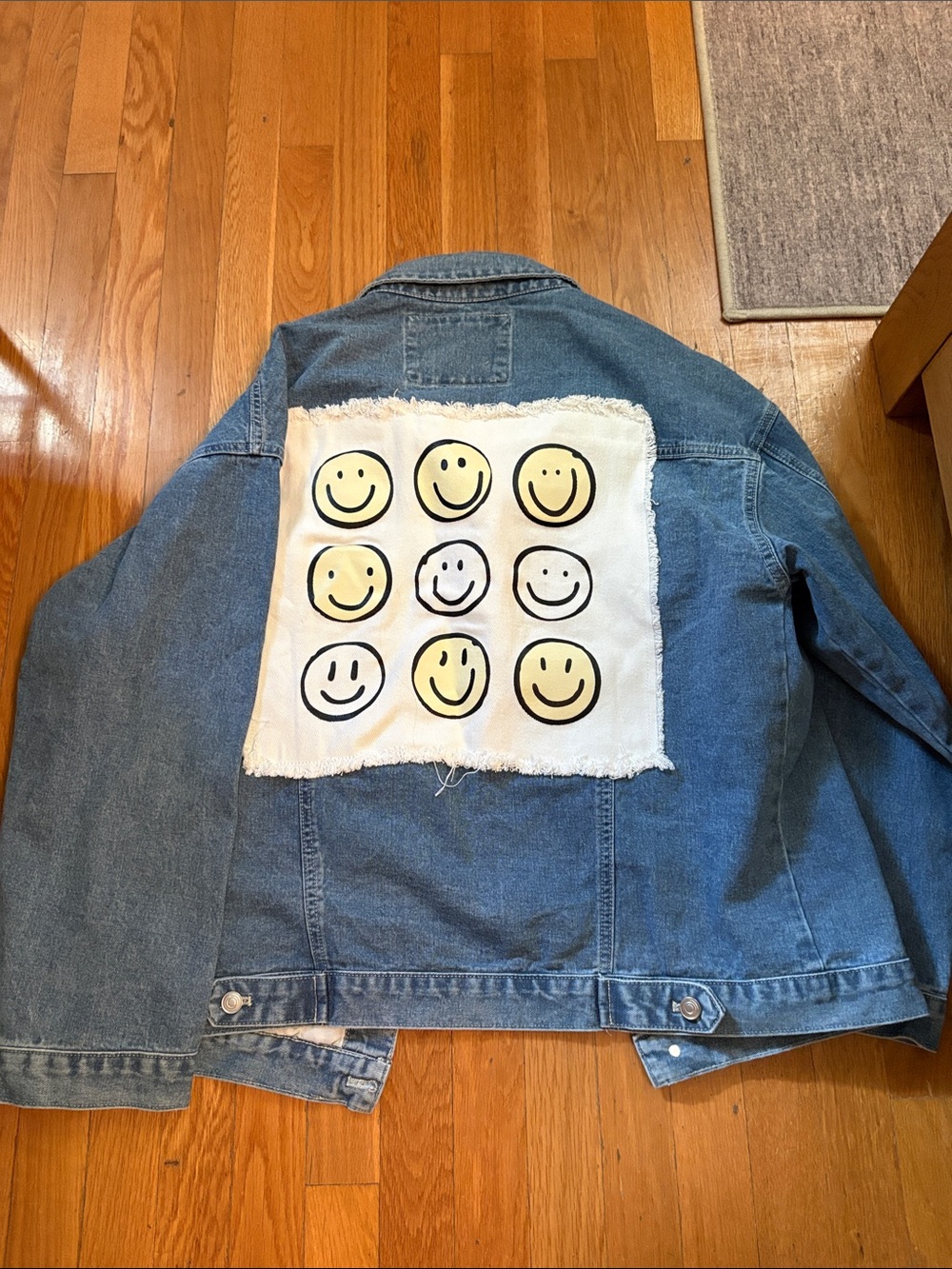 Fantastic Fawn Blue Denim Jacket with Yellow Smiley Patch